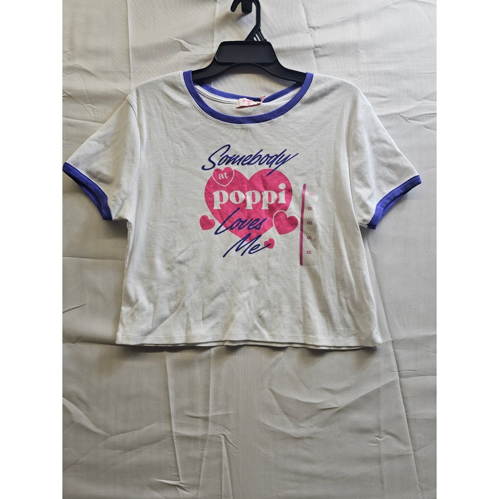 Poppi Somebody at Poppi Loves Me Ringer T-Shirt‎ White Blue XXL T002731001